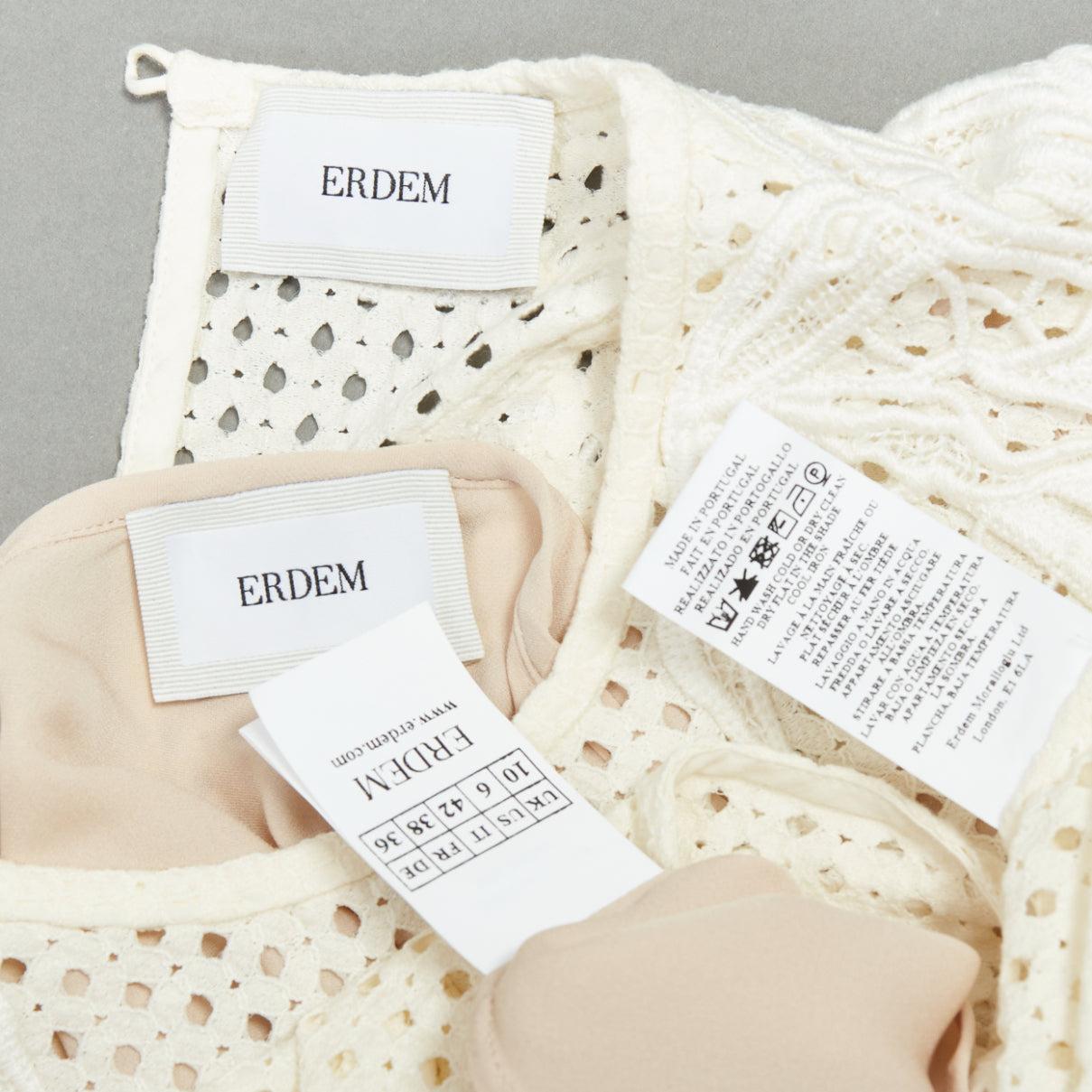 ERDEM Naomi cream lace overlay applique top beige silk lining UK10 M 3