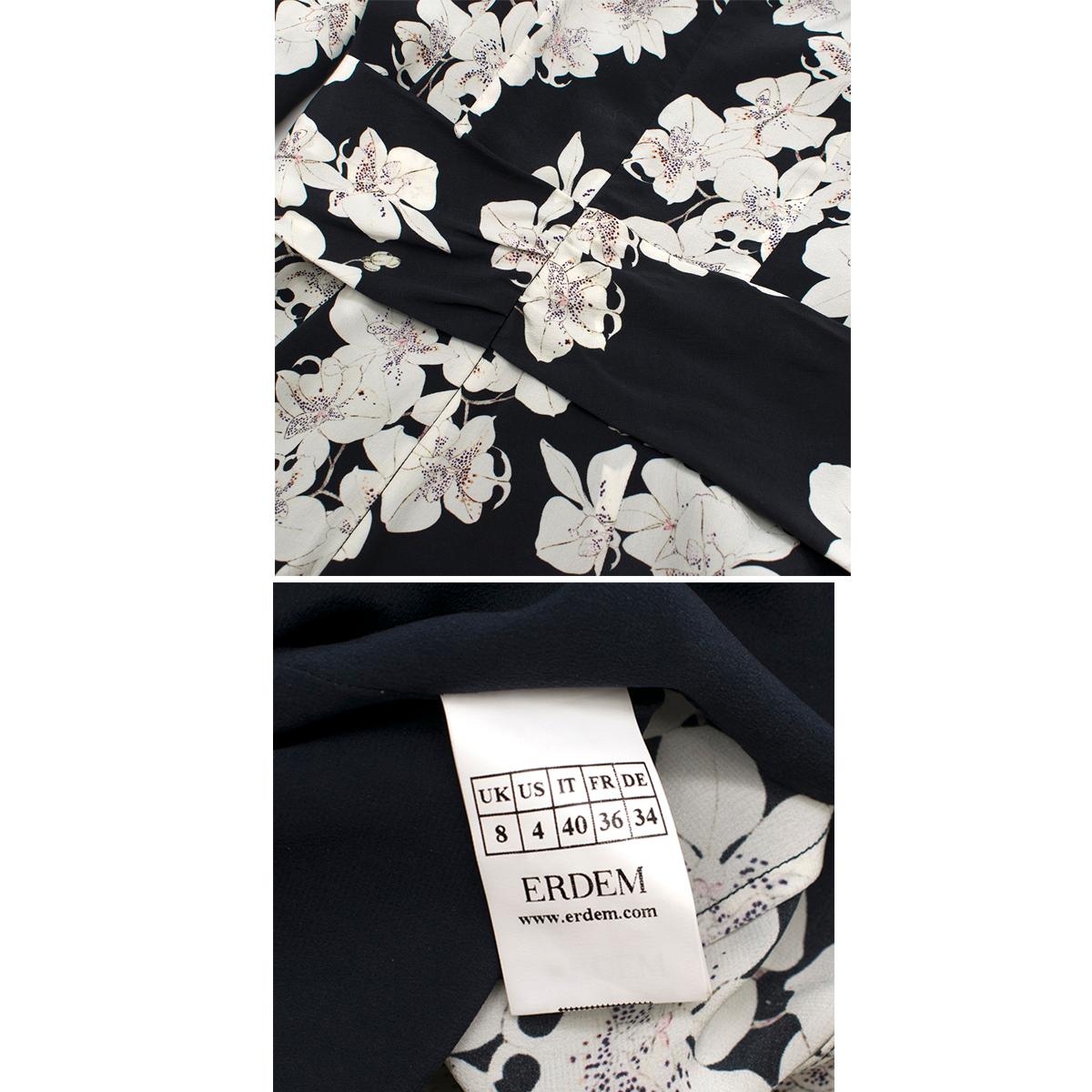 Erdem Navy Blue and White Flower Print Midi Dress 8 3