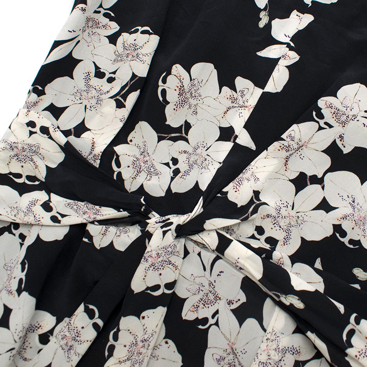 Erdem Navy Blue and White Flower Print Midi Dress 8 In Excellent Condition In London, GB