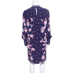 Erdem Navy Blue Kayo Lily Printed Silk Mirela Shift Dress M