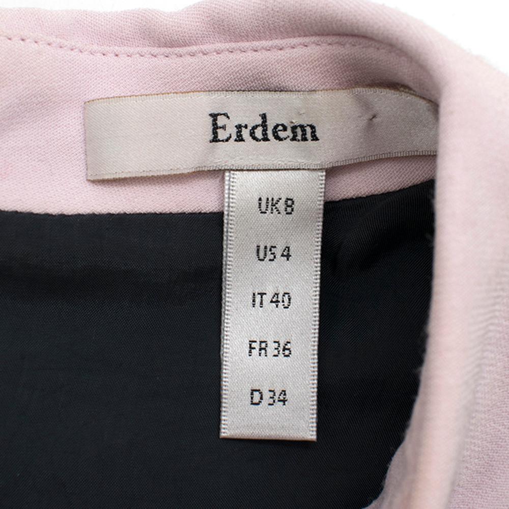 Erdem Navy & Green Wool Embroidered Top W/ Baby Pink Collar Size US 4 For Sale 3