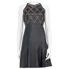 Erdem Navy Leather Embellished Mini Dress Size M