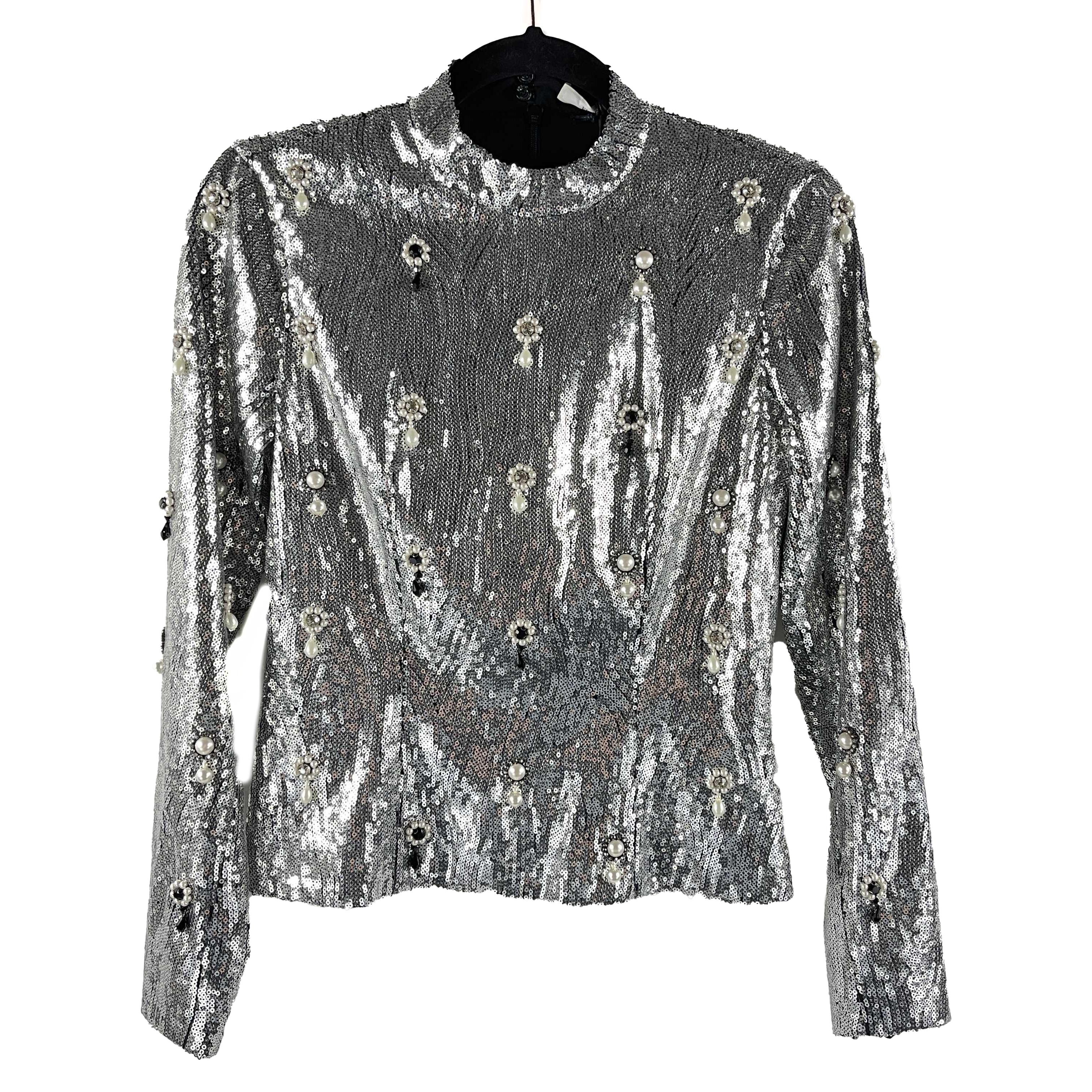 Erdem - New w/ Tags - Tonya Sequin Embellished Long Sleeve - UK 6 US 2 - Top In New Condition In Sanford, FL