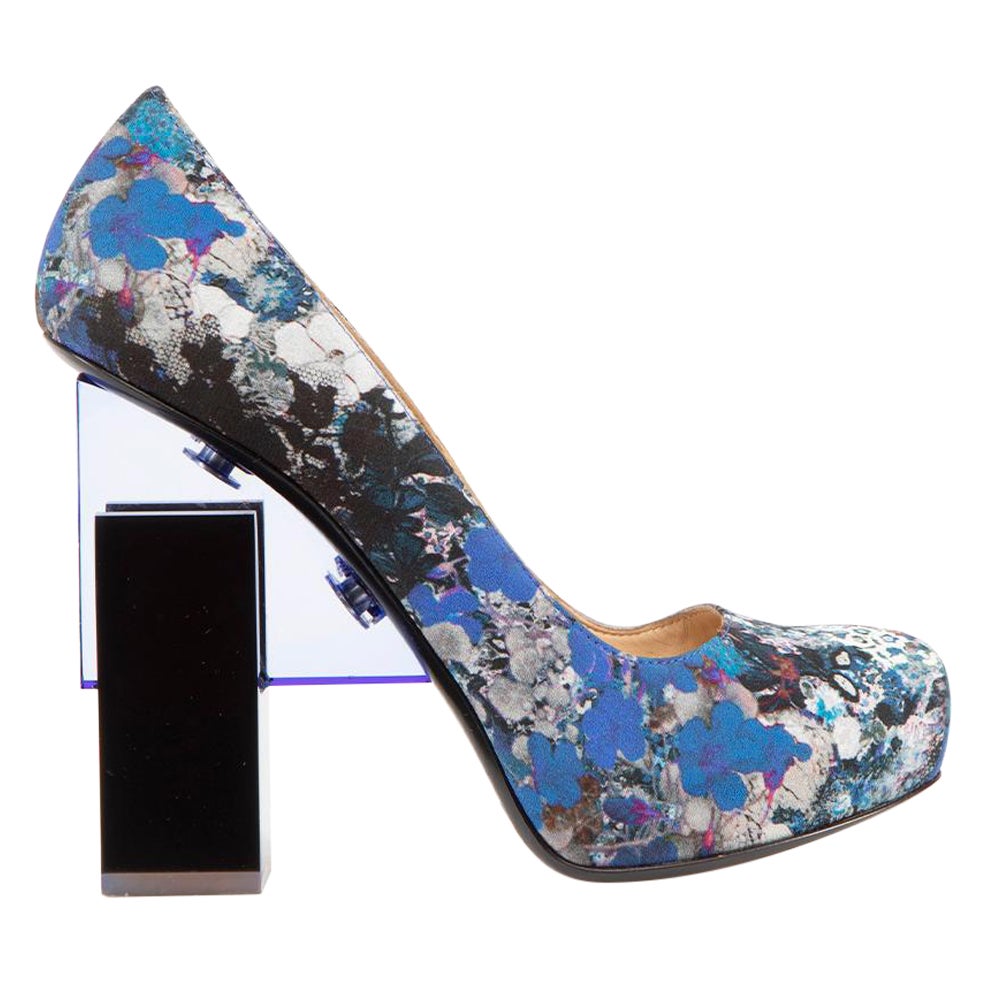 Erdem Nicolas Kikwood x Erdem Blue Floral Print Acrylic Heel Pumps Size IT 36