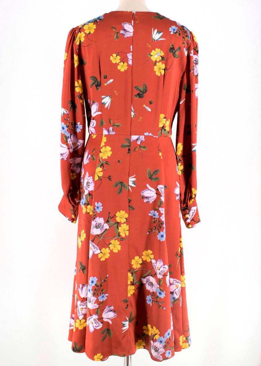 Orange  Erdem Osiris Printed Silk Dress - Size US 8 For Sale
