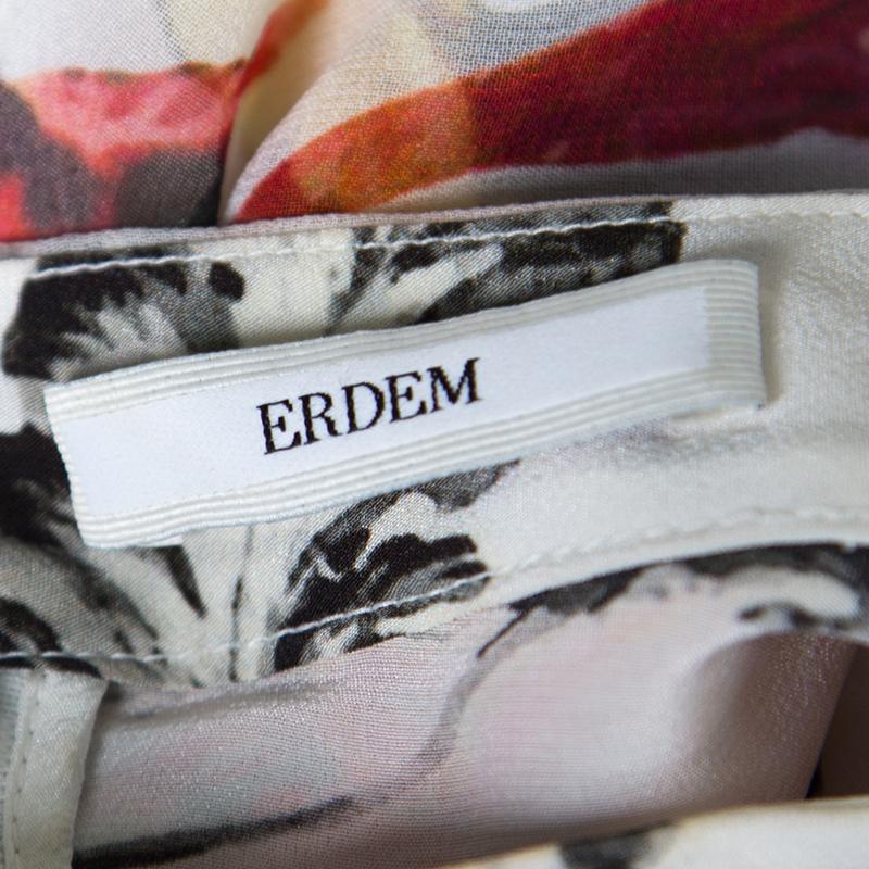 Gray Erdem Parrot Printed Silk Chiffon Printed Handkerchief Hem Kaylah Dress M