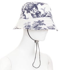 Sombrero de pescador ERDEM Pembridge, azul marino y blanco roto, de algodón con estampado floral de estilo chinoiserie, talla XS/S