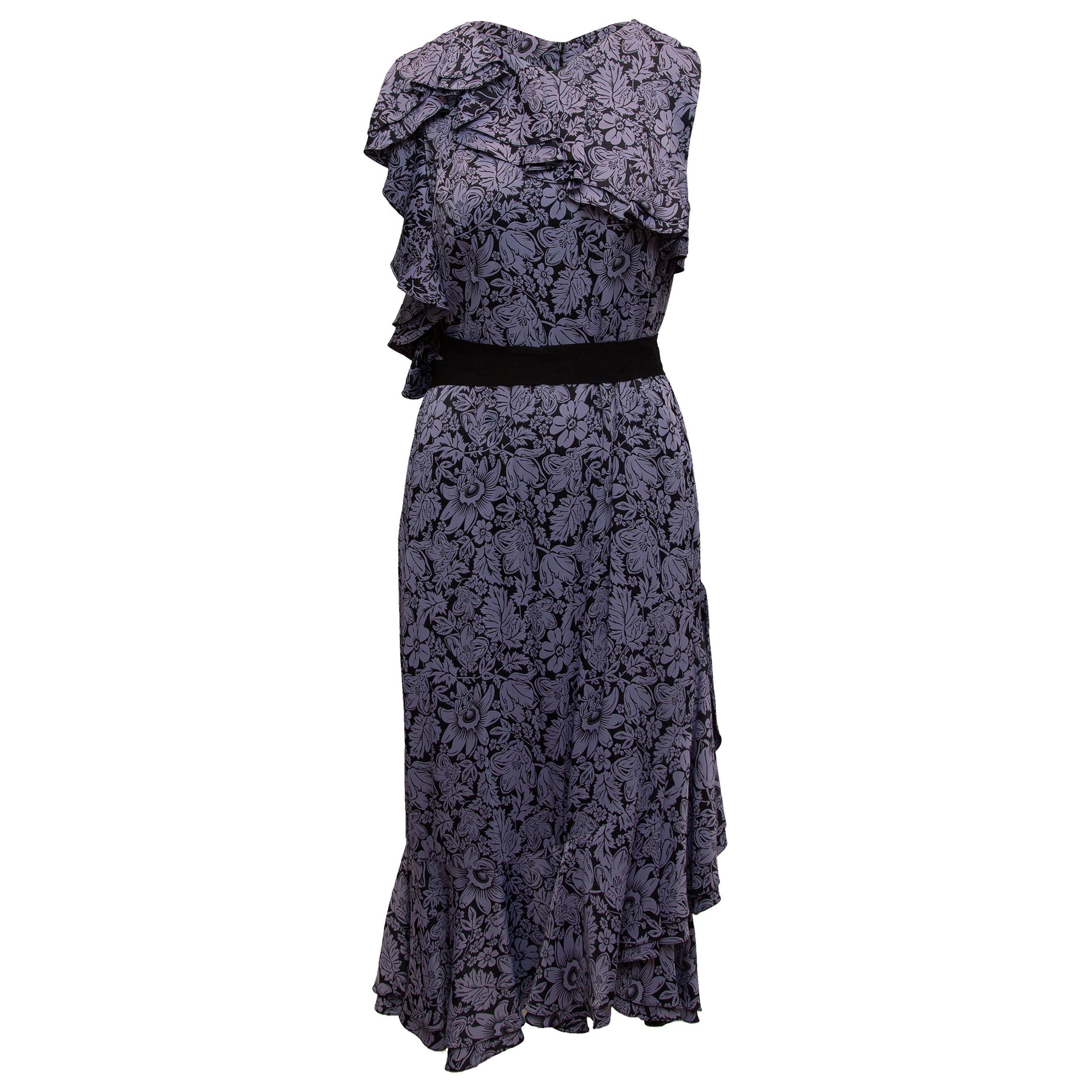 Erdem Purple & Black Kaylee Floral Patterned Dress