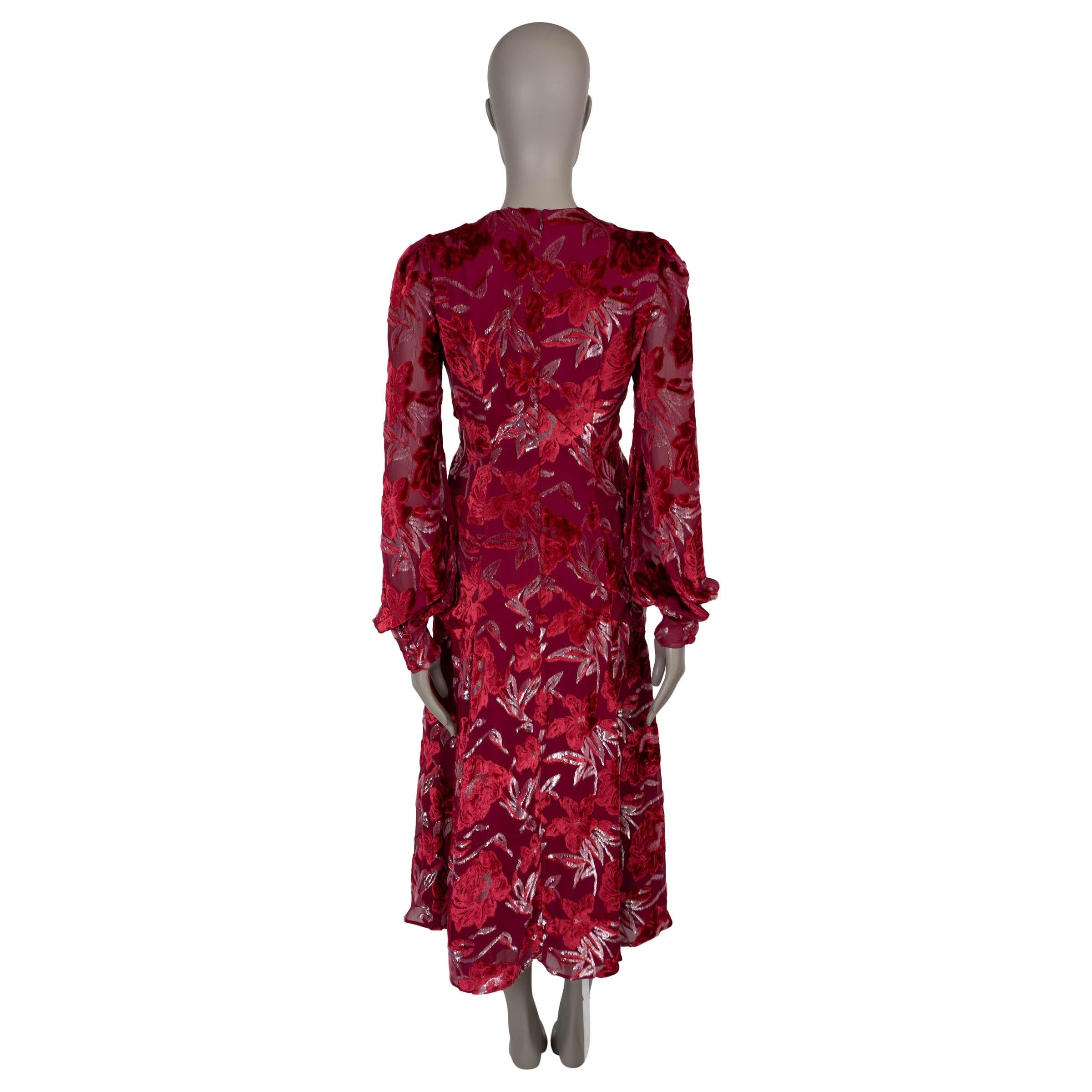 ERDEM Himbeer 2018 CARWEN FLORAL VELVET VOILE JACQUARD MIDI Kleid 8 XS (Rot) im Angebot