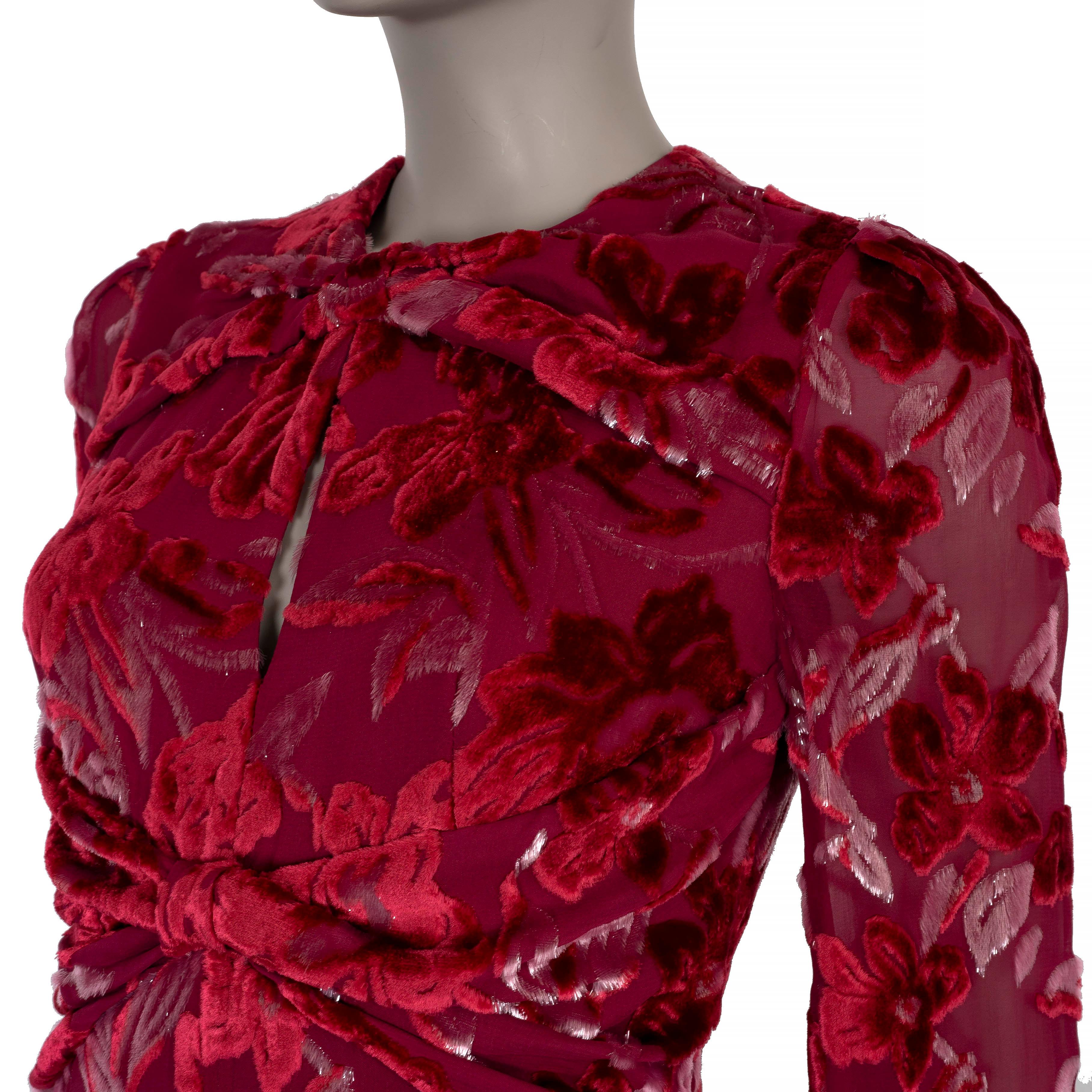ERDEM Himbeer 2018 CARWEN FLORAL VELVET VOILE JACQUARD MIDI Kleid 8 XS im Zustand „Hervorragend“ im Angebot in Zürich, CH