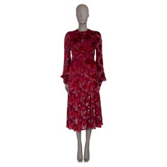 ERDEM Robe midi rose framboise 2018 CARWEN FLORAL VELVET VOILE JACQUARD 8 XS