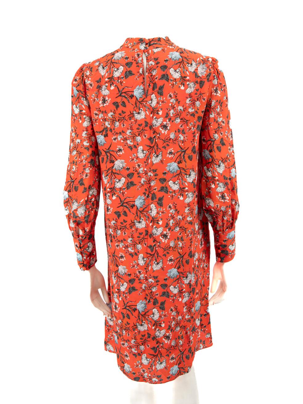 Orange Erdem Red Silk Floral Printed Mock Neck Dress Size L For Sale