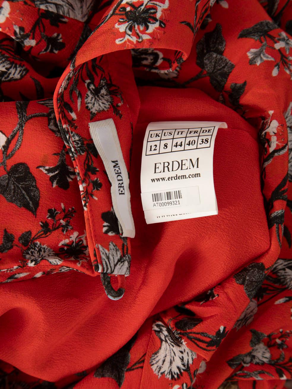 Women's Erdem Red Silk Floral Printed Mock Neck Dress Size L For Sale