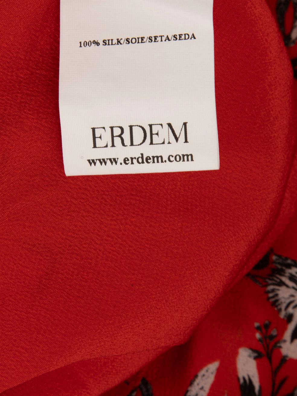 Erdem Red Silk Floral Printed Mock Neck Dress Size L For Sale 1