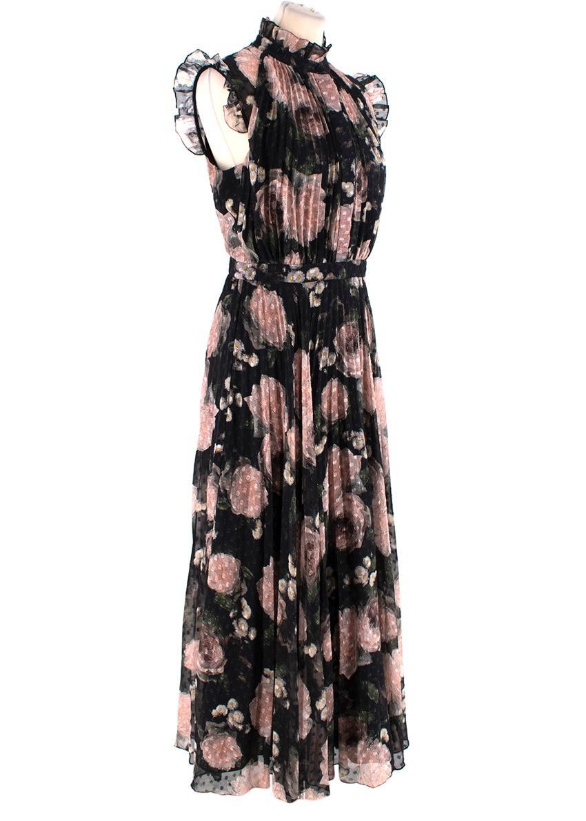 Erdem Roisin Schwarz Floral Fil Coupe Anlass Kleid

- Feminines Anlasskleid von Erdem mit einem malerischen Blumenmuster in zarten Rosatönen auf schwarzem Hintergrund
- Komplett gefütterter Fil-Coupé-Voile mit Schweizer Punkten für mehr