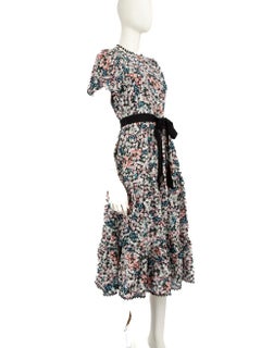 Erdem Silk Floral Print Belted Midi Dress Size M
