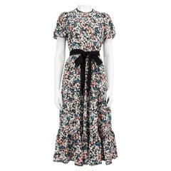 Erdem Silk Floral Print Belted Midi Dress Size M