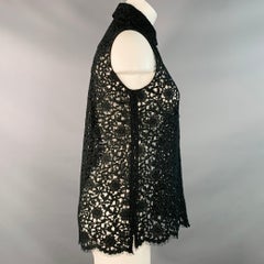 ERDEM Size 4 Black Lace Sleeveless Button Up Blouse