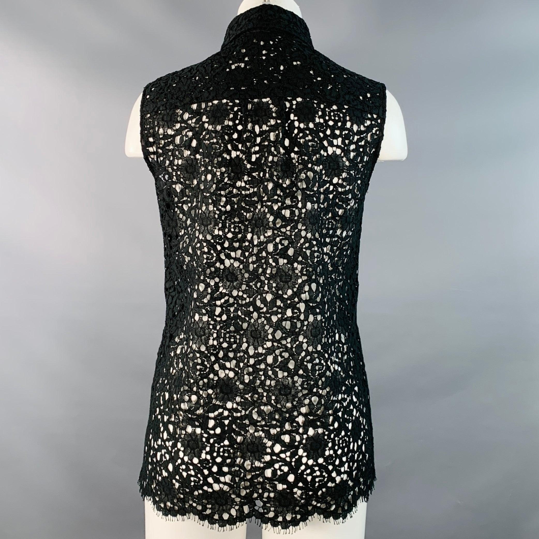 ERDEM Size 4 Black Lace Sleeveless Button Up Blouse In Excellent Condition For Sale In San Francisco, CA