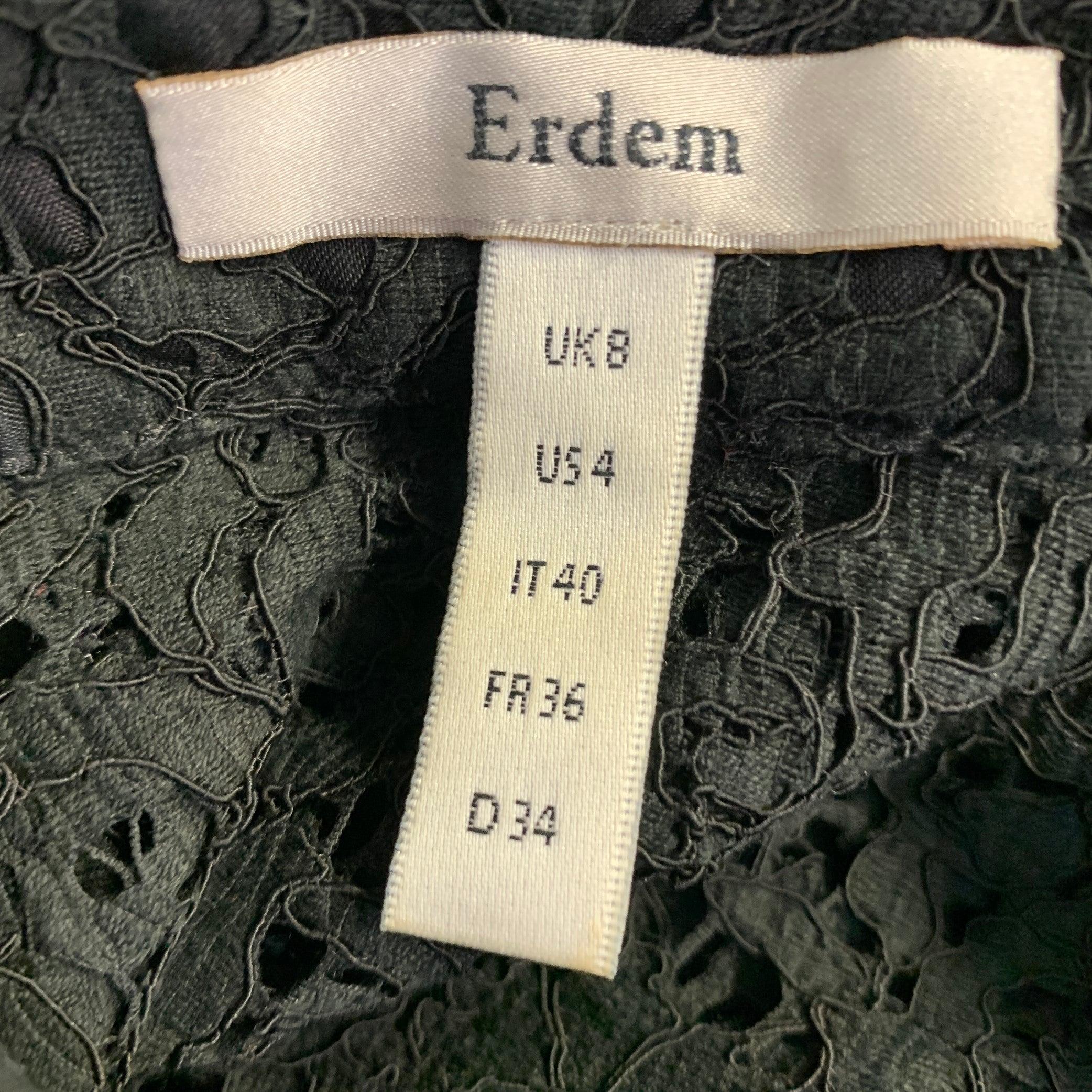 Women's ERDEM Size 4 Black Lace Sleeveless Button Up Blouse For Sale