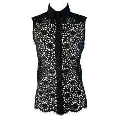 ERDEM Schwarze ärmellose Bluse mit Knöpfen in Größe 4
