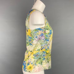 ERDEM Size 4 Green & Yellow Floral Cotton Sleeveless Blouse