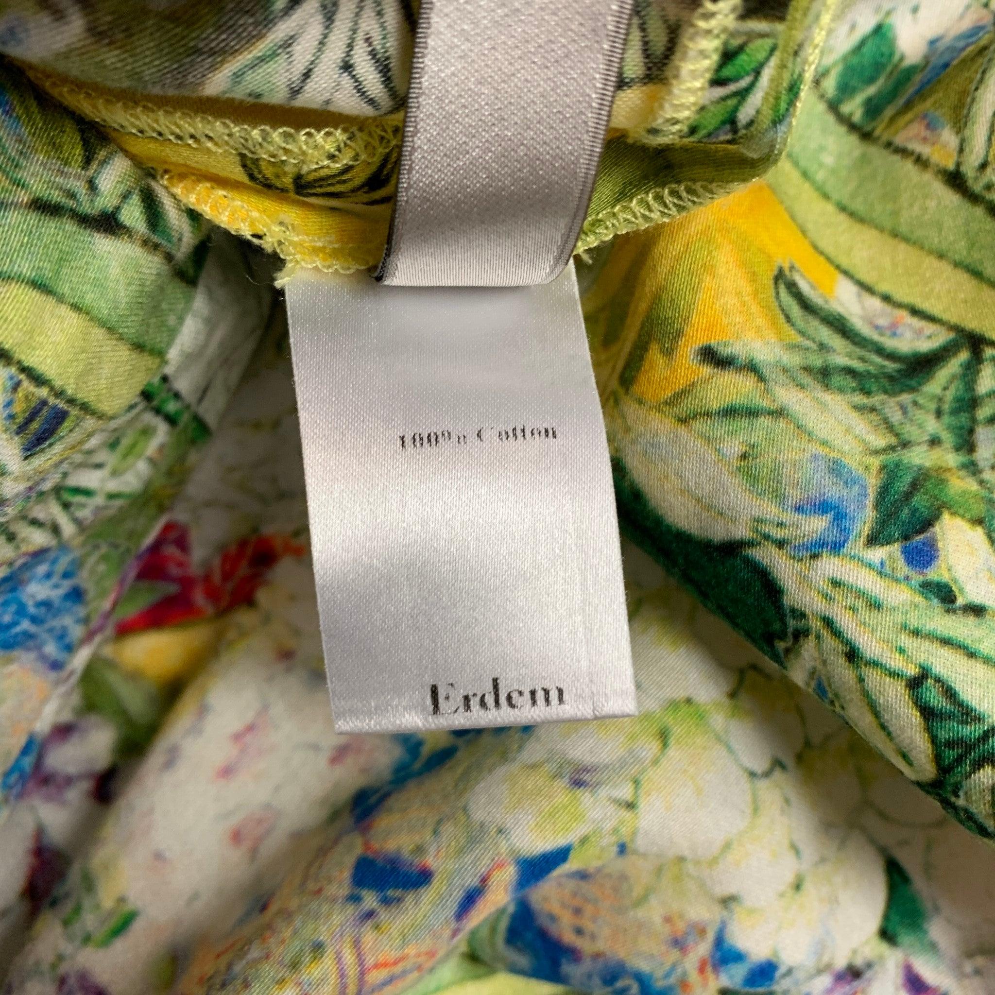 Women's ERDEM Size 4 Green & Yellow Floral Cotton Sleeveless Blouse For Sale