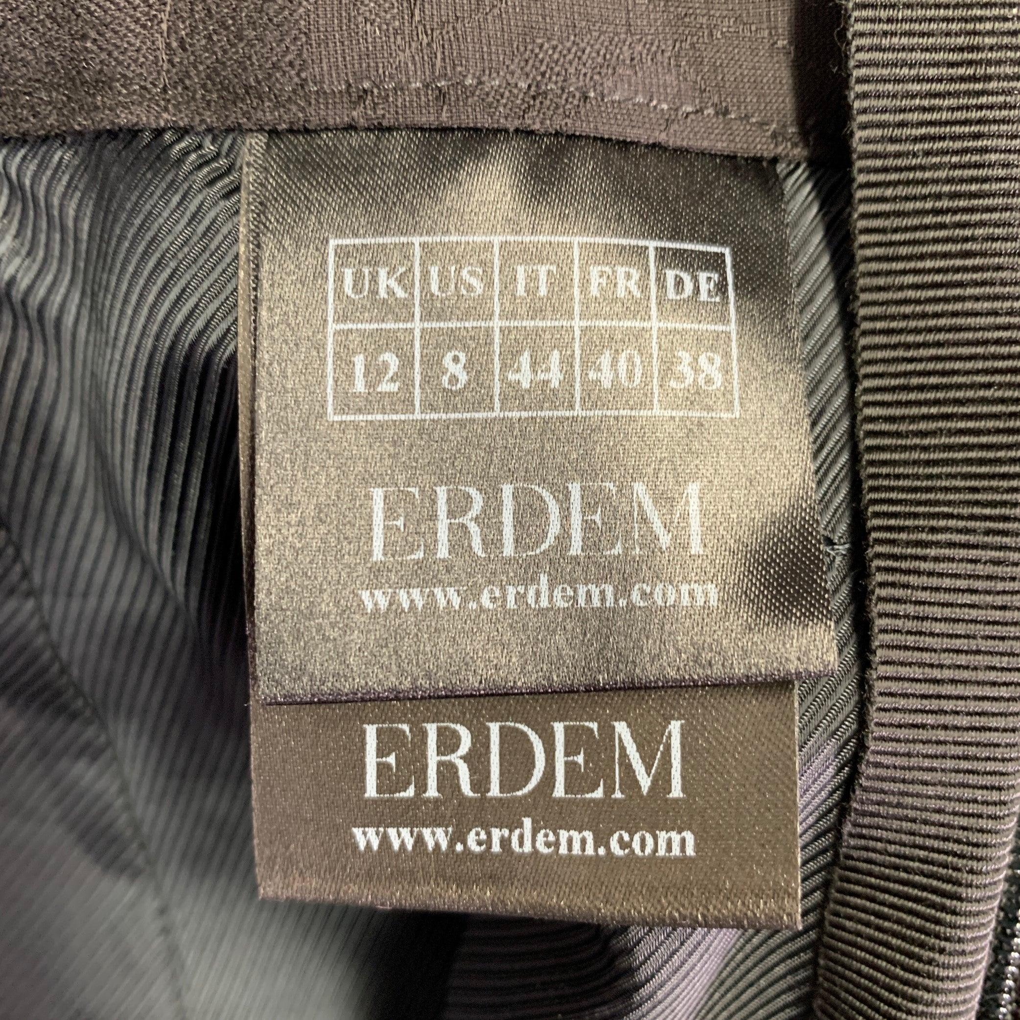 ERDEM Size 8 Helga Black Wool Blend Floral Flat Front Dress Pants In Excellent Condition For Sale In San Francisco, CA