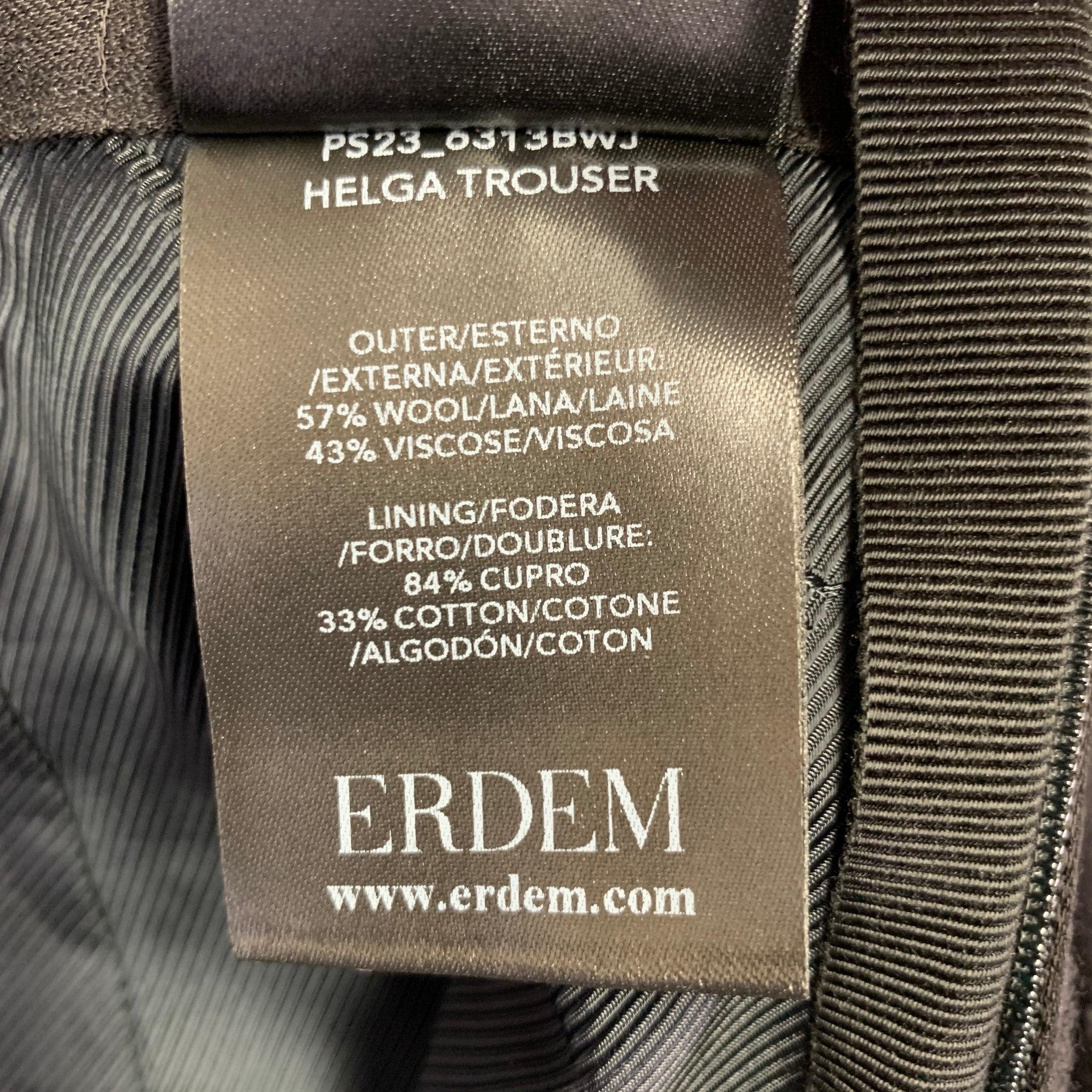 Women's ERDEM Size 8 Helga Black Wool Blend Floral Flat Front Dress Pants For Sale