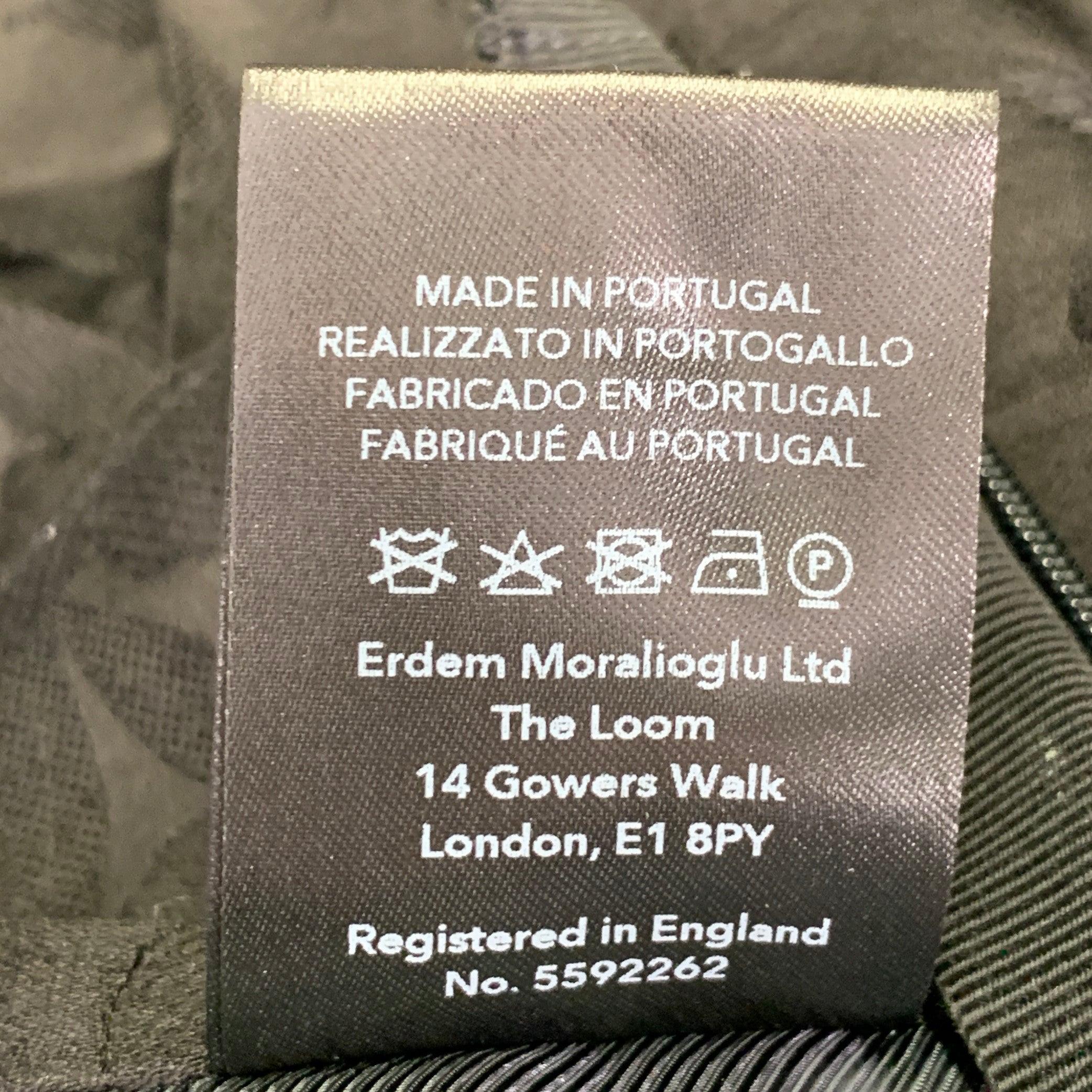 ERDEM Size 8 Helga Black Wool Blend Floral Flat Front Dress Pants For Sale 1