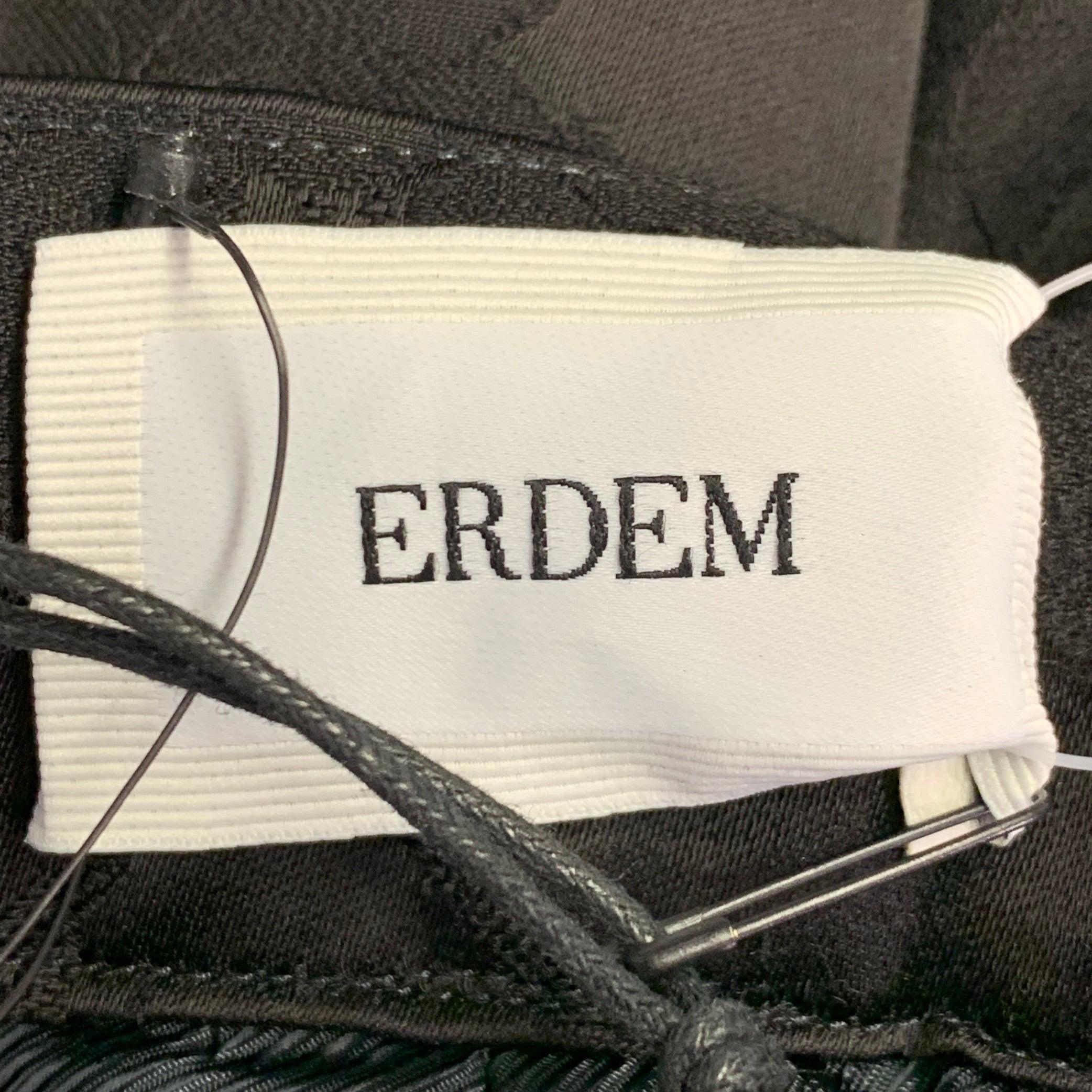 ERDEM Size 8 Helga Black Wool Blend Floral Flat Front Dress Pants For Sale 2