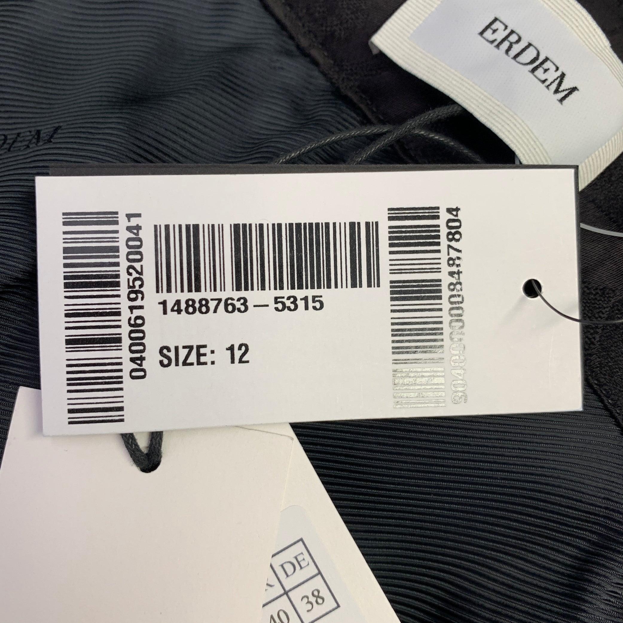 ERDEM Size 8 Helga Black Wool Blend Floral Flat Front Dress Pants For Sale 3