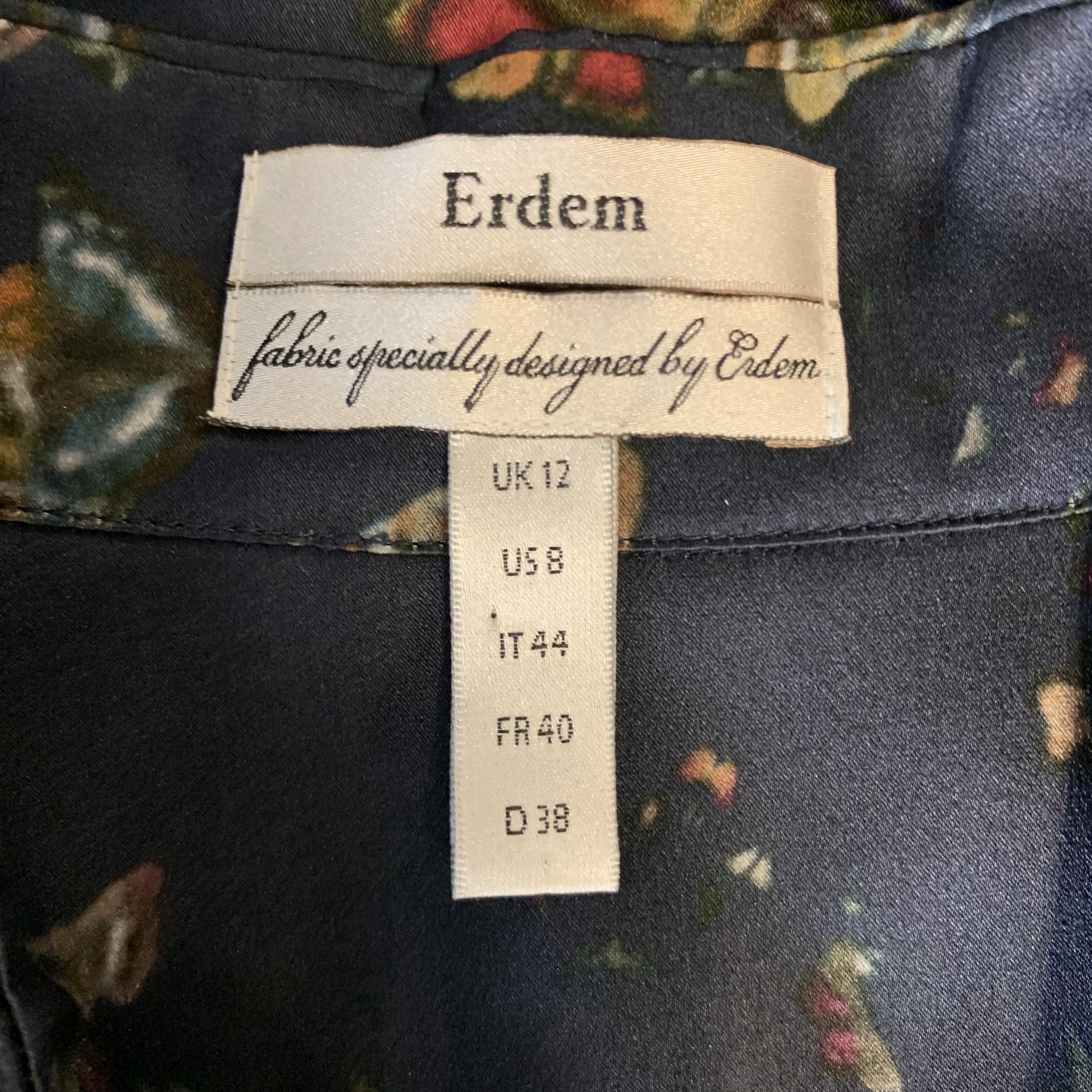 ERDEM Size 8 Navy Butterfly Print Silk Short Sleeve Shirt Dress 1