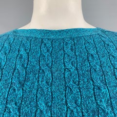 ERDEM Size L Blue Grey Cable Knit Merino Wool Blend Boat Neck Sweater