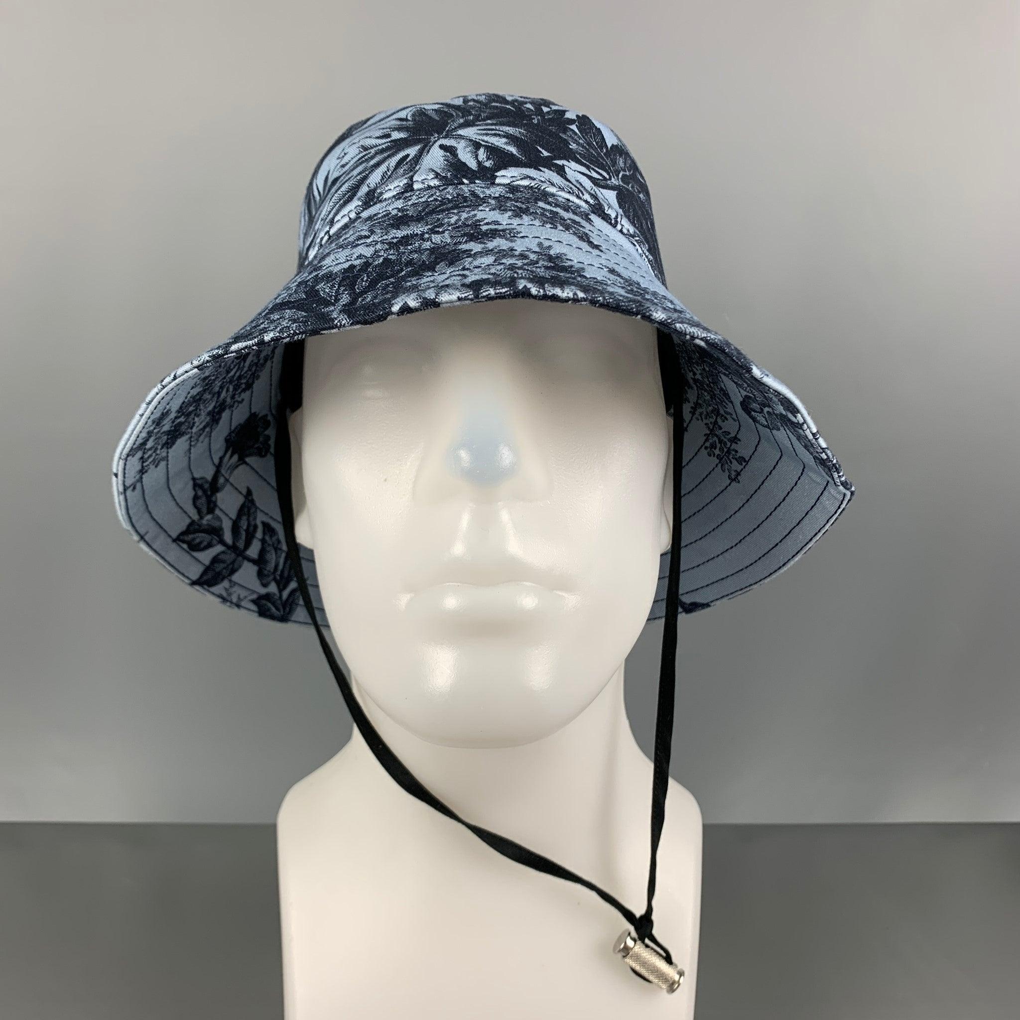 ERDEM Size M/L Blue Black Floral Cotton/Elastane Canvas Hats In Excellent Condition For Sale In San Francisco, CA