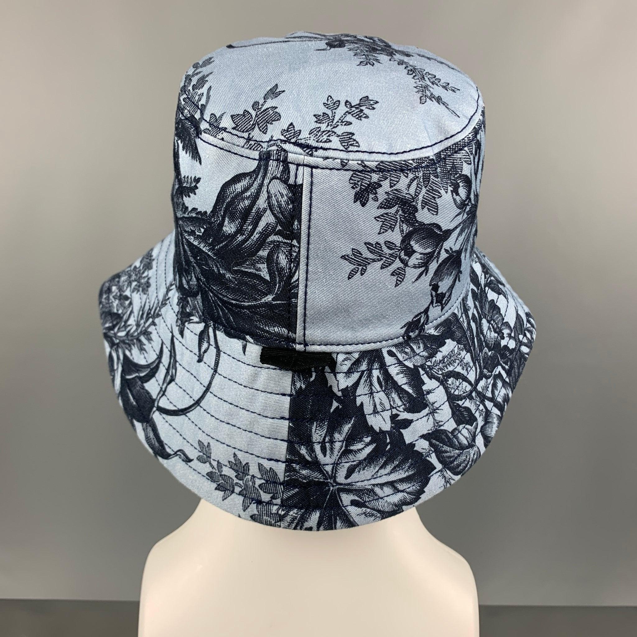 ERDEM - Chapeaux en toile de coton/Elastane à fleurs bleues et noires, taille M/L en vente 1