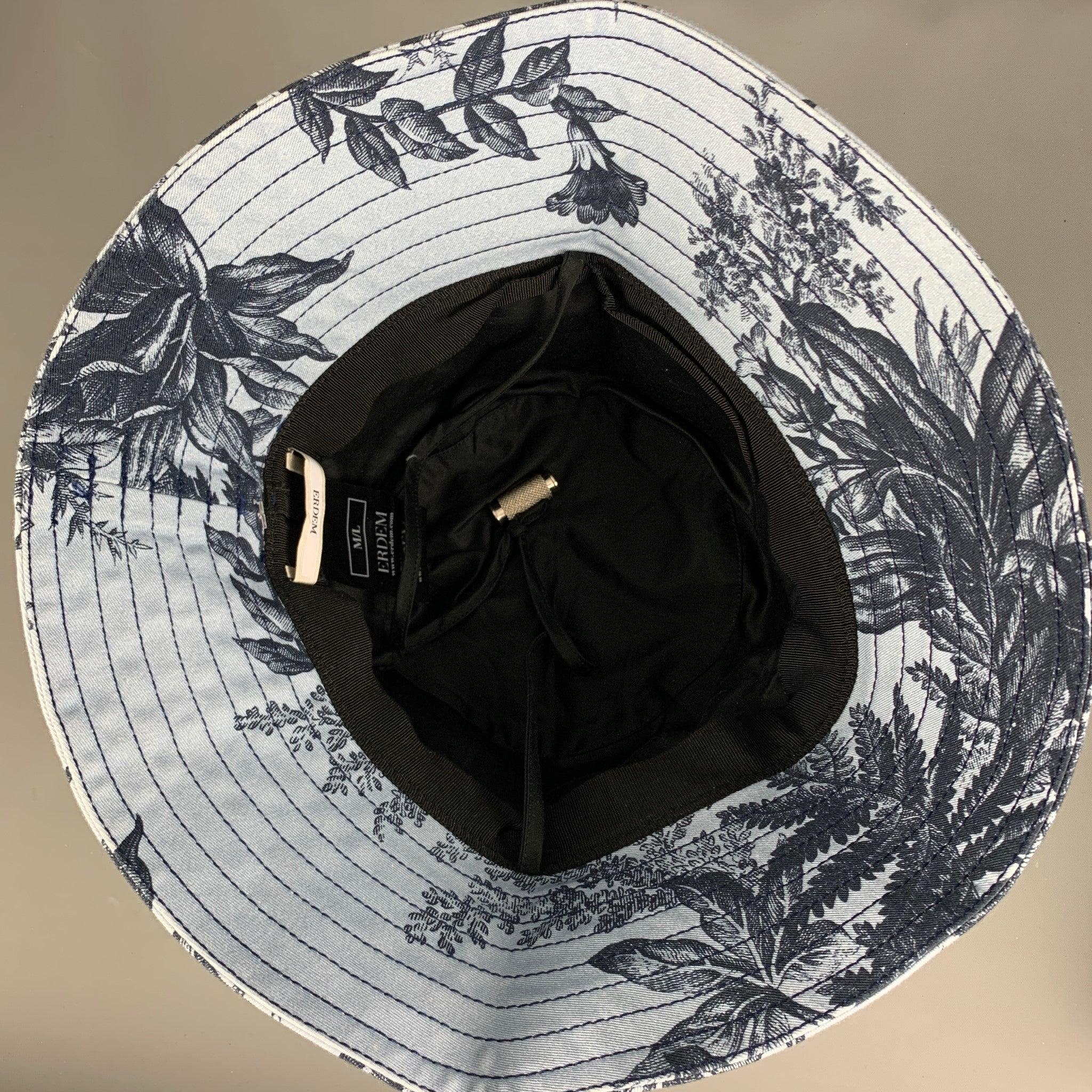 ERDEM - Chapeaux en toile de coton/Elastane à fleurs bleues et noires, taille M/L en vente 2