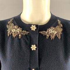 ERDEM Size S Navy White Cashmere Wool Cardigan