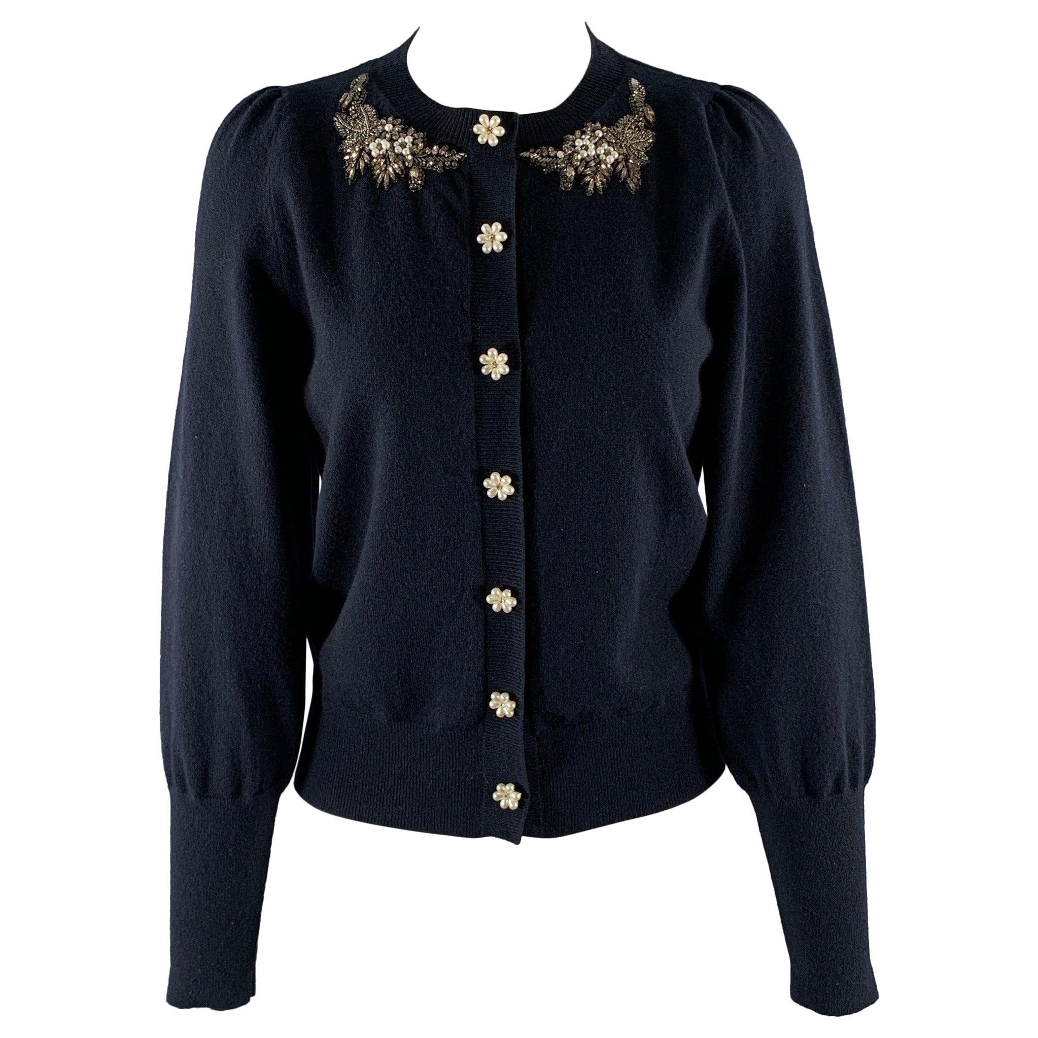 ERDEM Size S Navy White Cashmere Wool Cardigan For Sale
