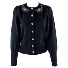 ERDEM Size S Navy White Cashmere Wool Cardigan