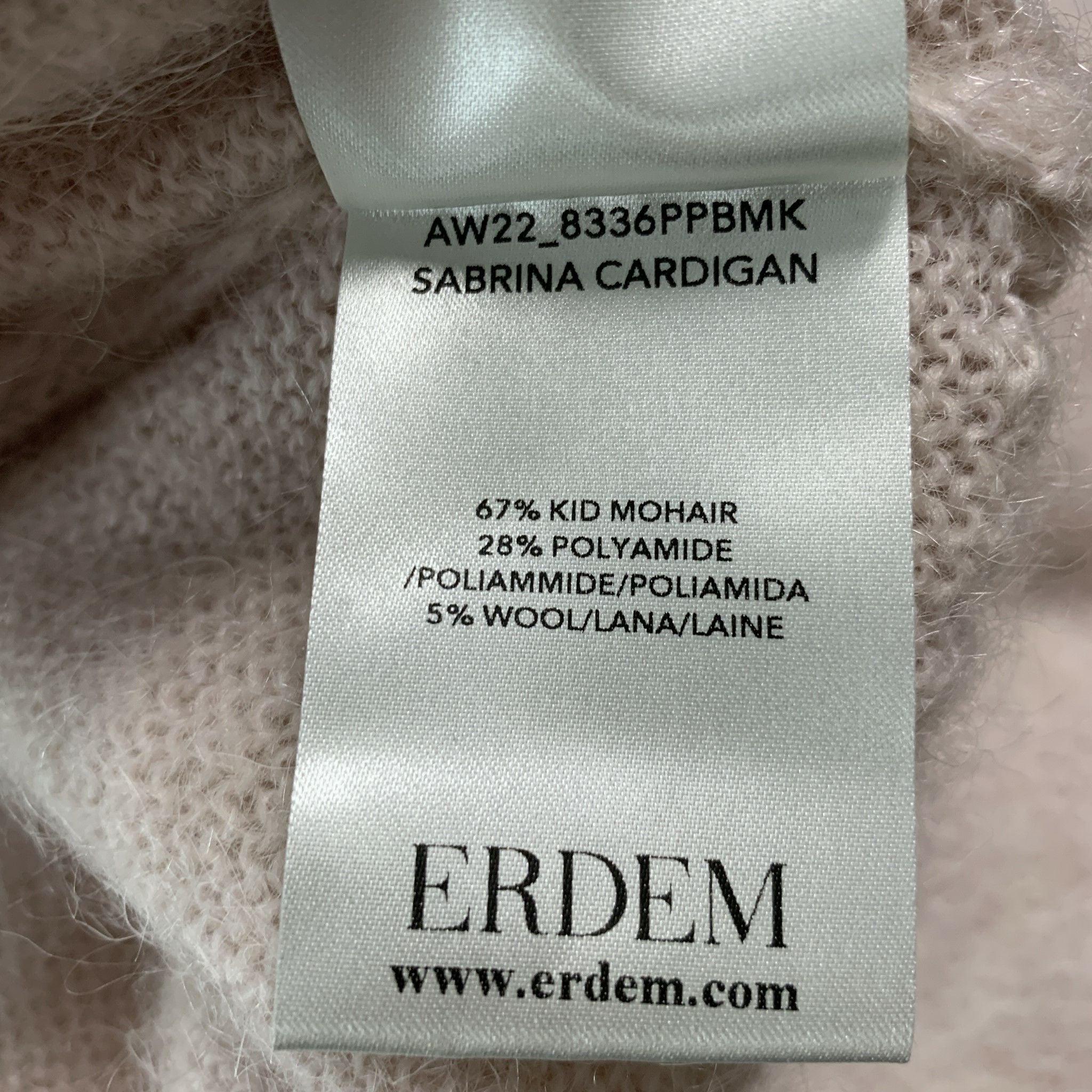 ERDEM Size S Pink Mohair Blend V-Neck Cardigan 3