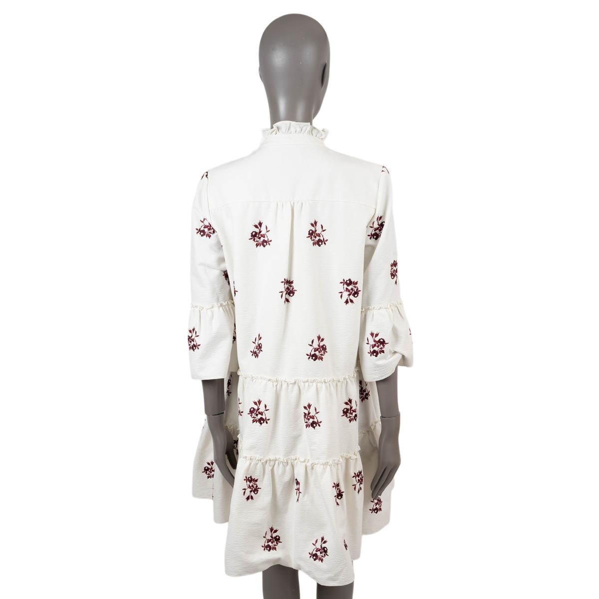 ERDEM white cotton 2022 WYN FLORAL TIERE Shirt Dress 14 L In Excellent Condition For Sale In Zürich, CH