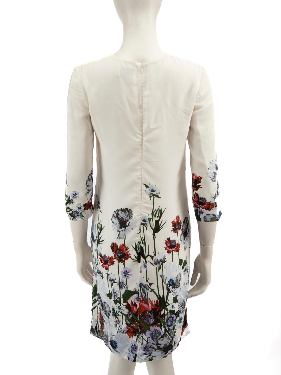 Gray Erdem White Floral Print Hem Knee Length Dress Size M For Sale