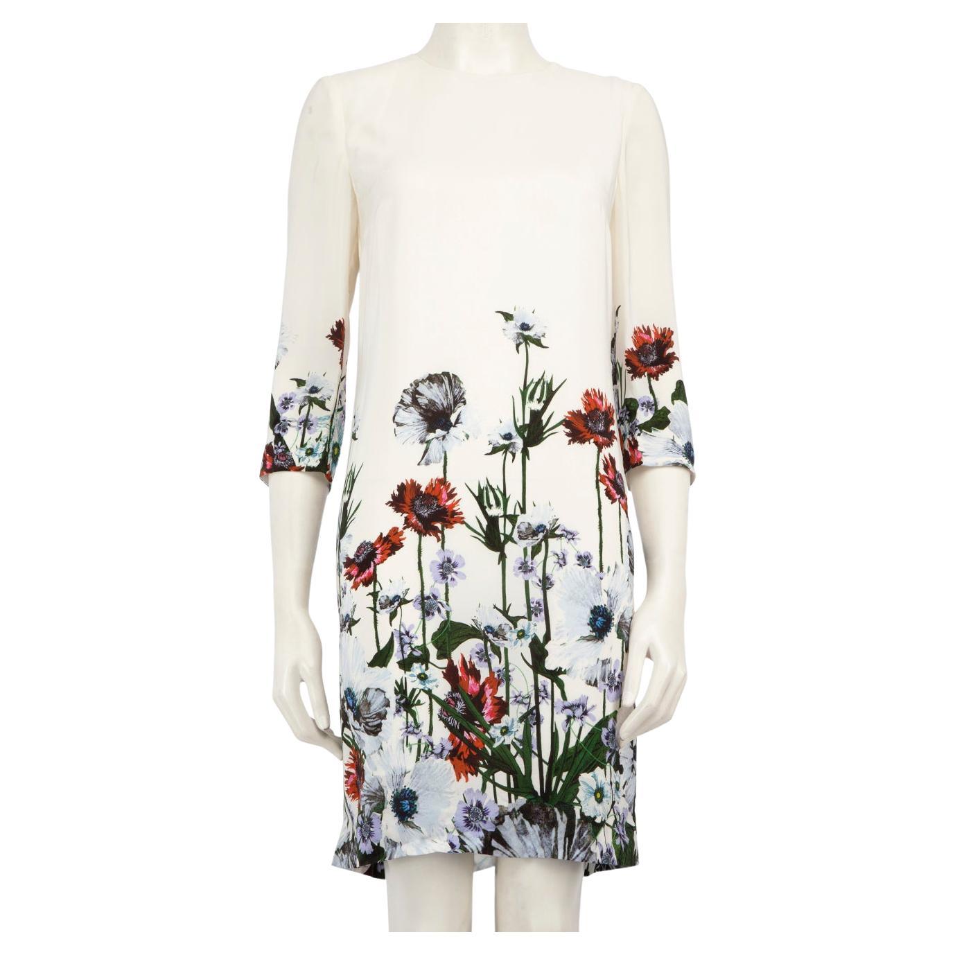 Erdem Weißes knielanges Kleid mit Blumendrucksaum Größe M