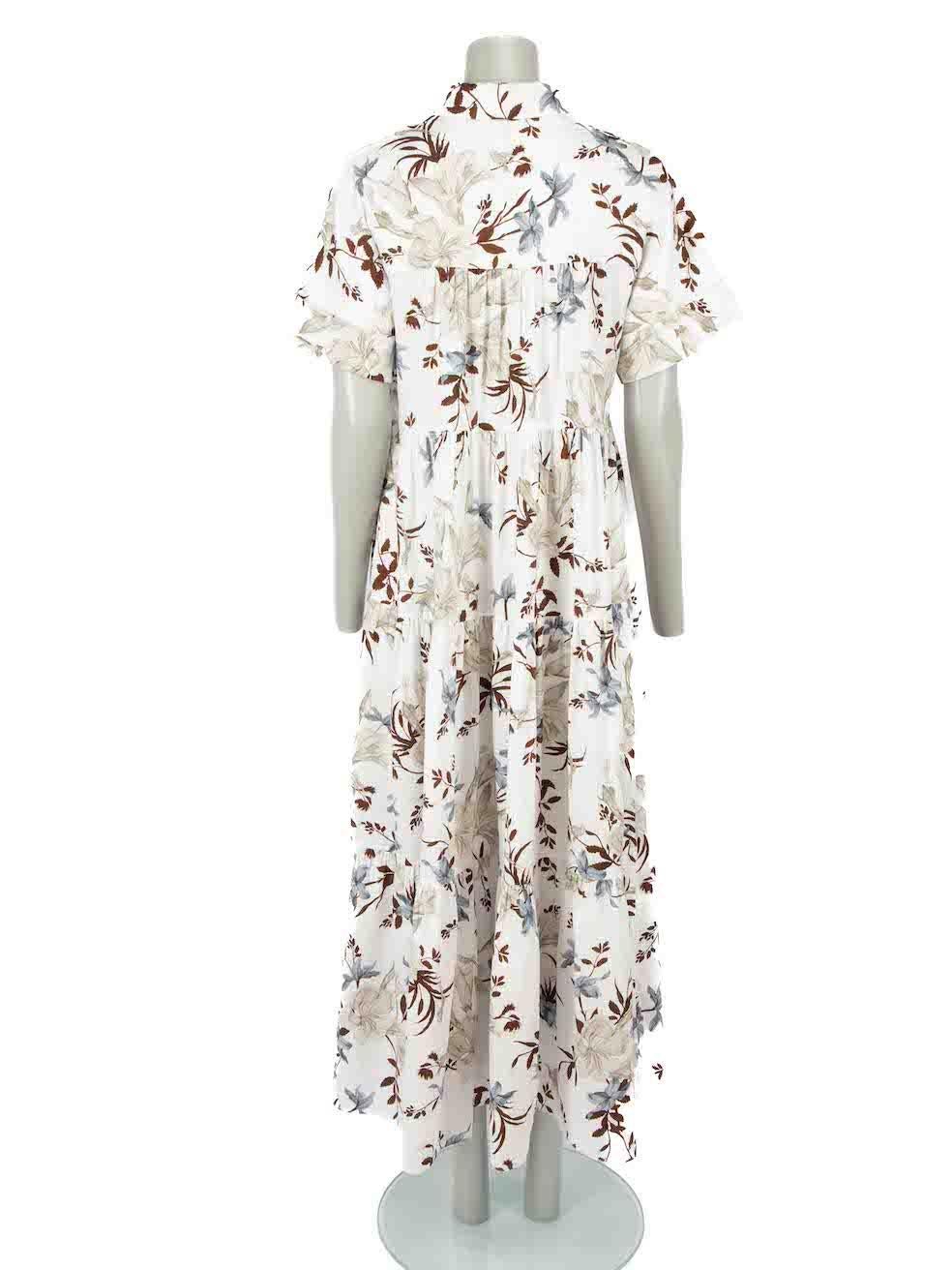 Erdem White Floral Print Tiered Shirt Dress Size L In Good Condition For Sale In London, GB