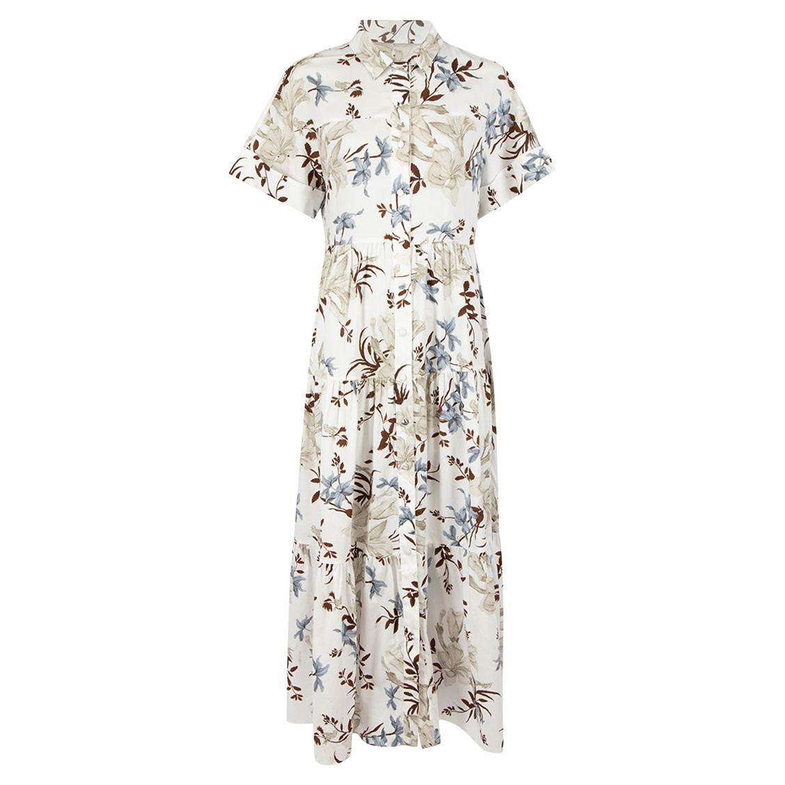 Erdem White Floral Print Tiered Shirt Dress Size L For Sale