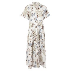 Erdem White Floral Print Tiered Shirt Dress Size L