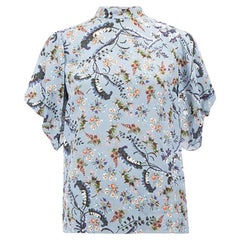 Erdem Women's Blue Silk Floral Mock Neck Blouse