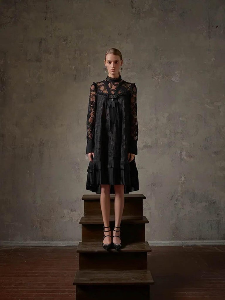 Erdem X H&M, Black, Lace dress with Pleated Cuffs and Hem, 2017 For Sale at  1stDibs