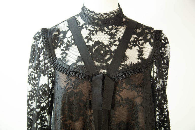 Erdem X H&M, Black, Lace dress with Pleated Cuffs and Hem, 2017 at 1stDibs  | h&m lace dress, black lace dress h&m, erdem lace top with flounces
